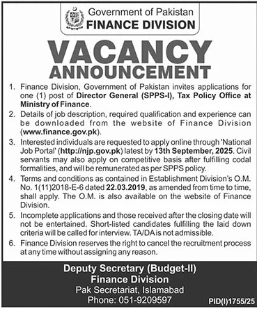 Jobs in Finance Division Islamabad